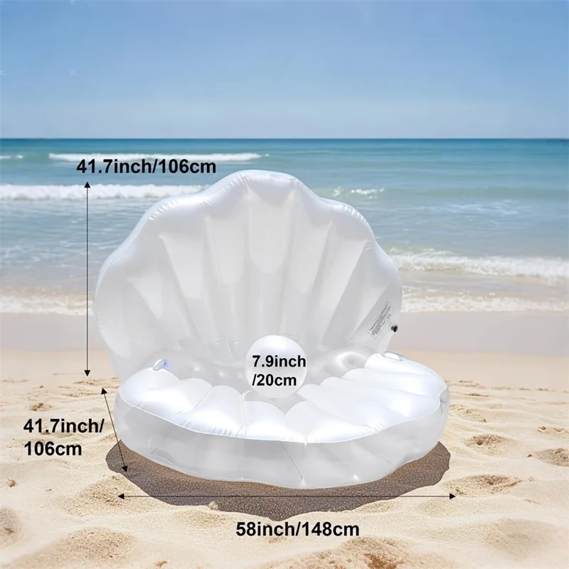 Inflatable Scallop Shell Pool Float Lounger Portable Water Relaxation Chair with Pearl Ball