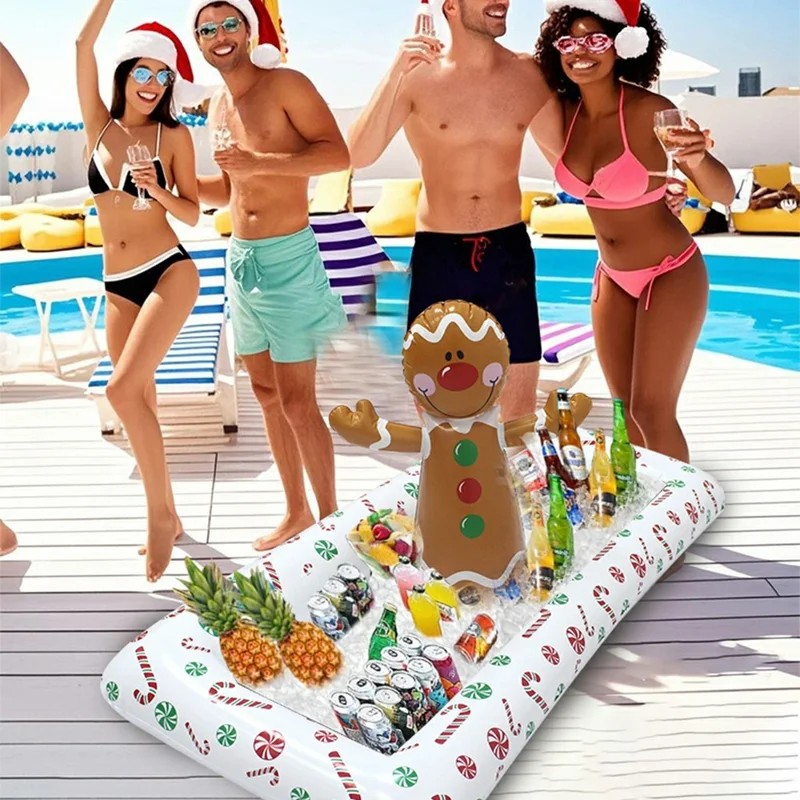 Contenitore Gonfiabile di Natale in PVC a Forma di Omino di Panpepato per Ghiaccio, Impermeabile, per Piscina e Spiaggia, Porta Bevande