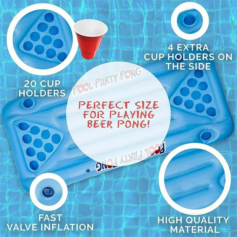 Inflatable PVC Float Game Pong Mat Swimming Pool Beach Cup Holder Floating Lounge Raft