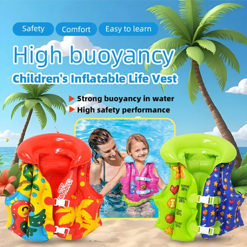 Cartoon Design Children Inflatable Life Jacket Swimming Vest Safety Flotation Device - Cat(for Age 1-2)