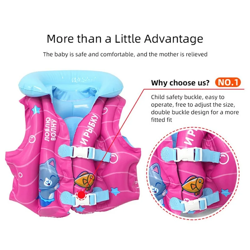 Cartoon Design Children Inflatable Life Jacket Swimming Vest Safety Flotation Device - Cat(for Age 1-2)