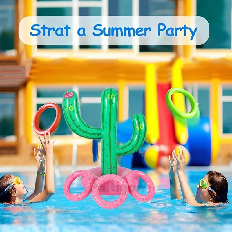 For Kids Inflatable Cactus Ring Toss Game with 3 Rings Set Pool Beach Party Interactive Toy