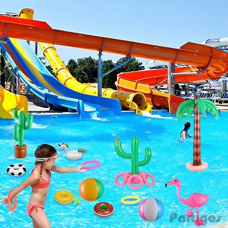 For Kids Inflatable Cactus Ring Toss Game with 3 Rings Set Pool Beach Party Interactive Toy