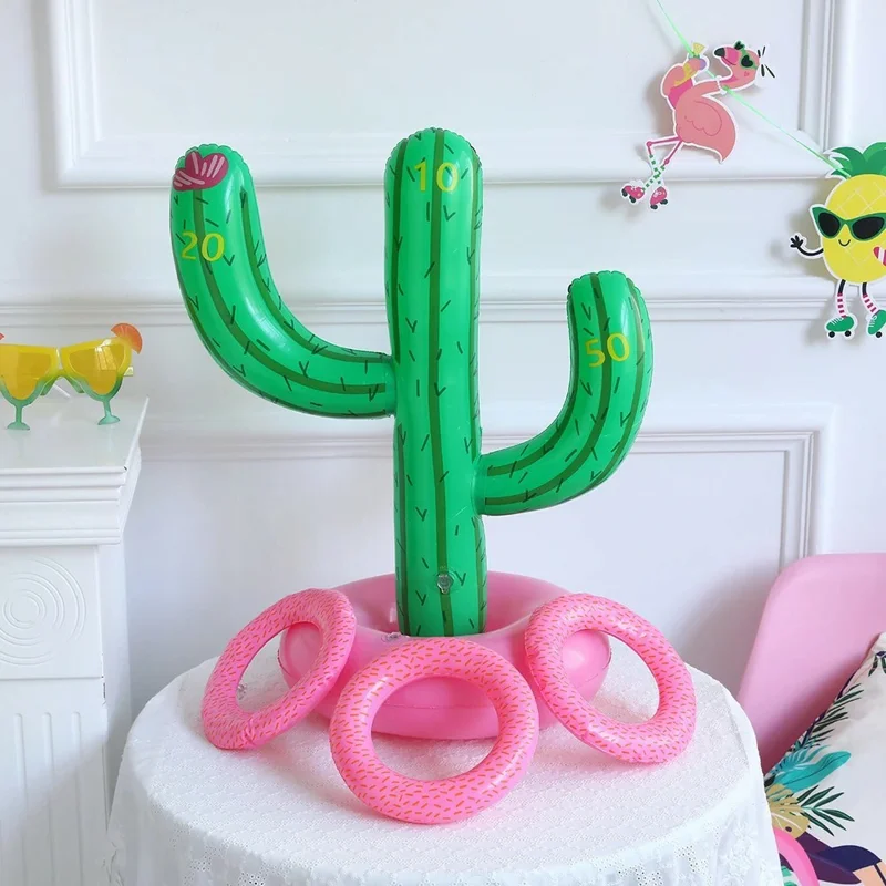 For Kids Inflatable Cactus Ring Toss Game with 3 Rings Set Pool Beach Party Interactive Toy