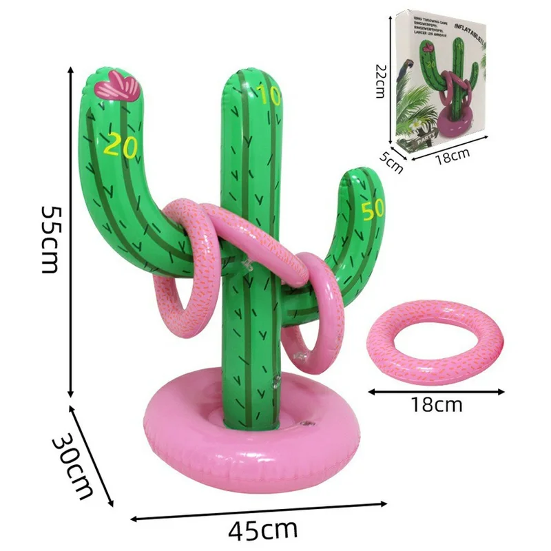 For Kids Inflatable Cactus Ring Toss Game with 3 Rings Set Pool Beach Party Interactive Toy