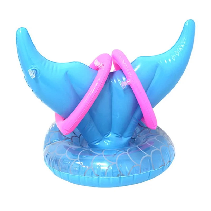 PVC Mermaid Tail Ring Toss Game Inflatable Throwing Toy Interactive Pool Party Entertainment Kit - Blue