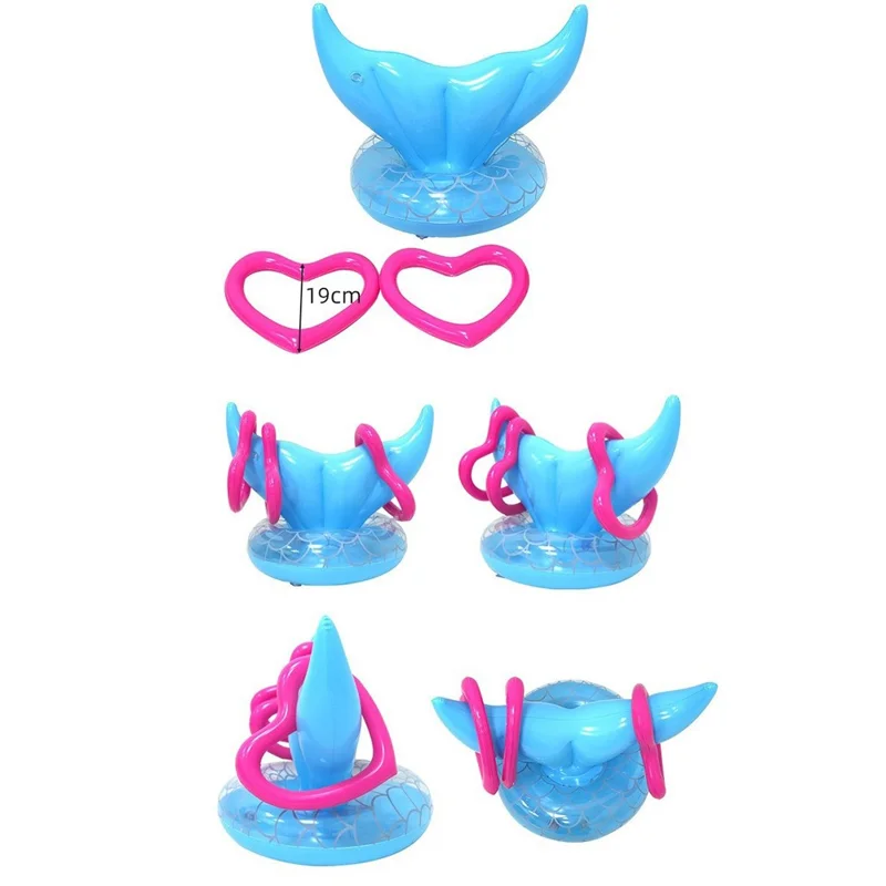 PVC Mermaid Tail Ring Toss Game Inflatable Throwing Toy Interactive Pool Party Entertainment Kit - Blue