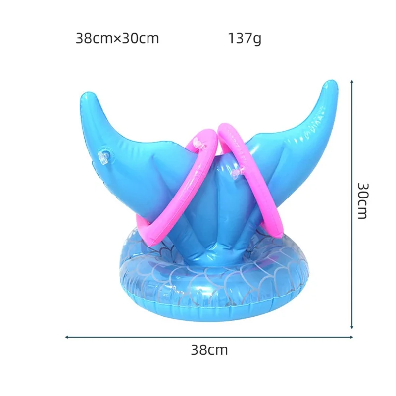 PVC Mermaid Tail Ring Toss Game Inflatable Throwing Toy Interactive Pool Party Entertainment Kit - Blue