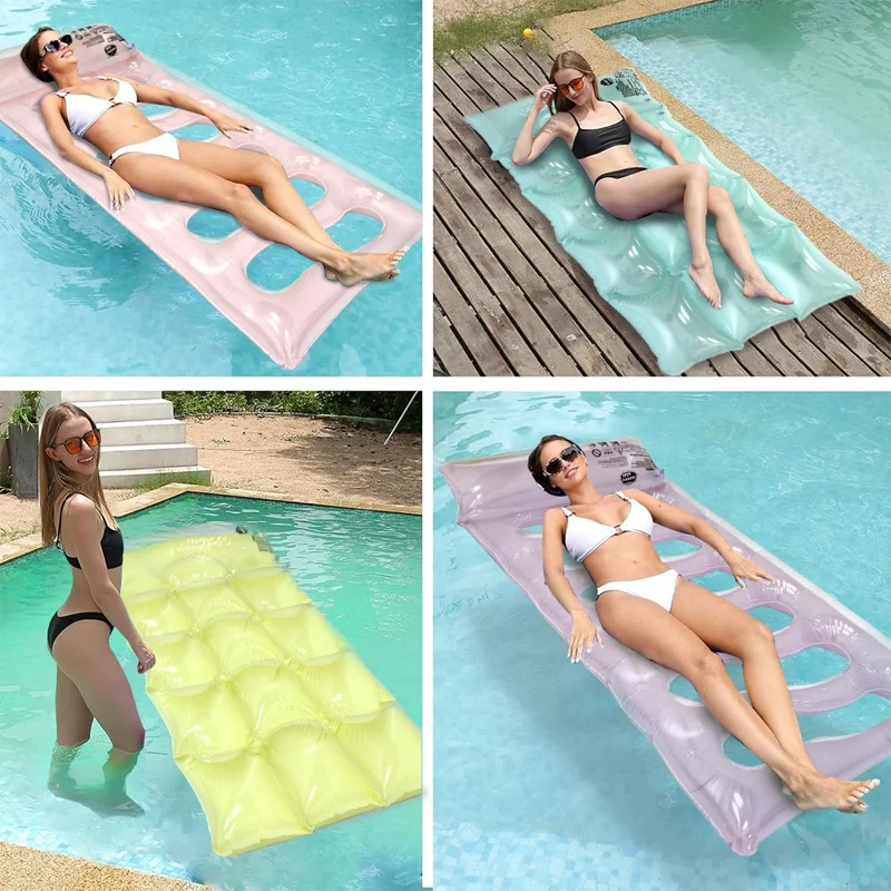 Foldable Pool Float PVC Inflatable Floating Water Hammock for Lake River Poolside Party, 160 x 80 x 13cm - Purple