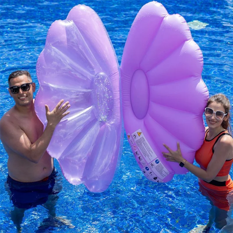 130 x 70cm Pearl Shell Inflatable Pool Float for Beach Lake Party Portable PVC Floating Lounger, Purple