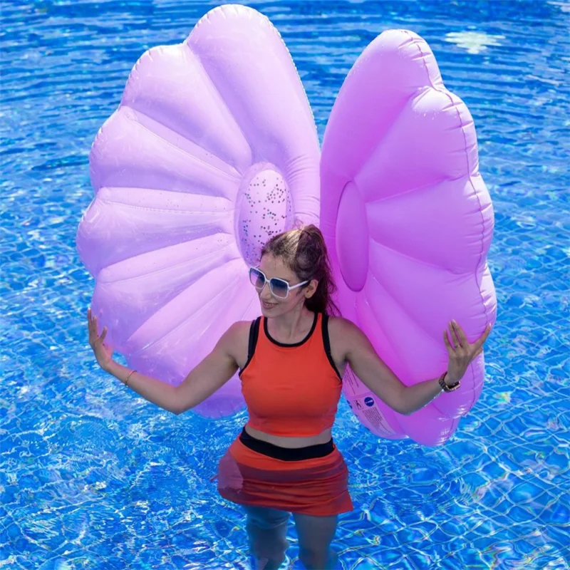 130 x 70cm Pearl Shell Inflatable Pool Float for Beach Lake Party Portable PVC Floating Lounger, Purple