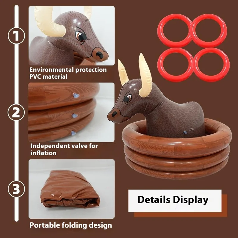 Inflatable Black Bull Ice Bucket Ring Toss Set Floating Drink Holder Water Party Game Toy