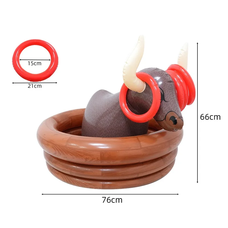 Inflatable Black Bull Ice Bucket Ring Toss Set Floating Drink Holder Water Party Game Toy