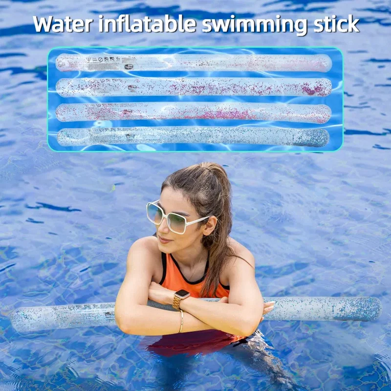 Inflatable Swimming Noodle Pool Beach Lake Sequins PVC Water Float Stick, 145x9cm - Blue