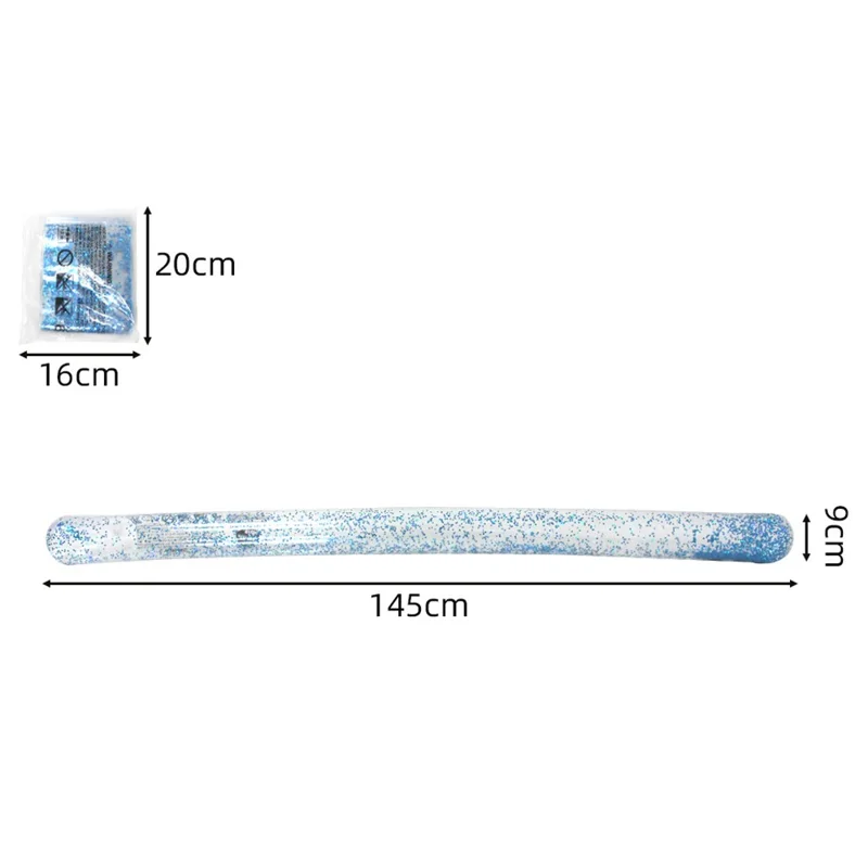 Inflatable Swimming Noodle Pool Beach Lake Sequins PVC Water Float Stick, 145x9cm - Blue