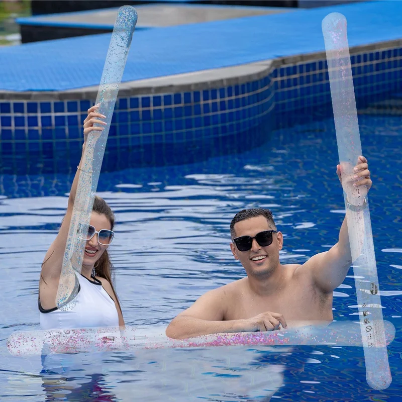 Inflatable Swimming Noodle Pool Beach Lake Sequins PVC Water Float Stick, 145x9cm - Purple
