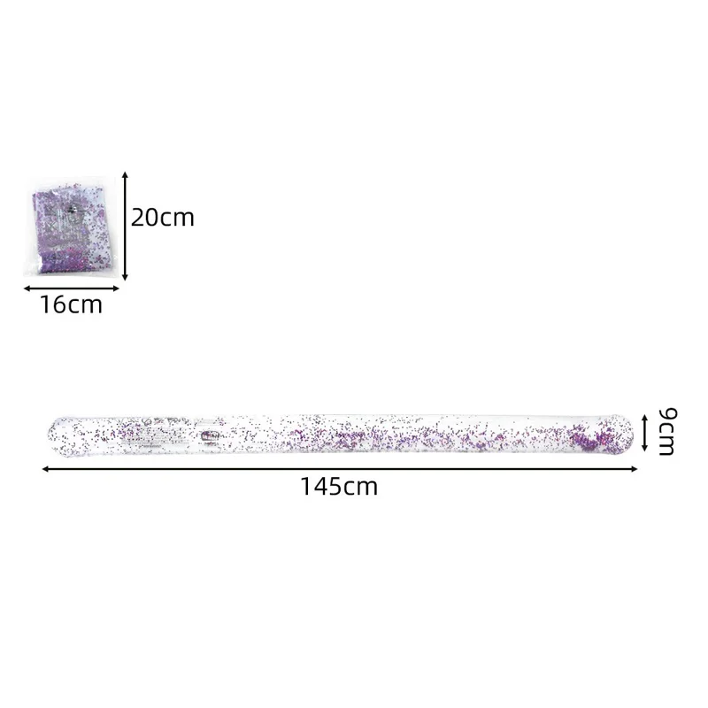 Inflatable Swimming Noodle Pool Beach Lake Sequins PVC Water Float Stick, 145x9cm - Purple