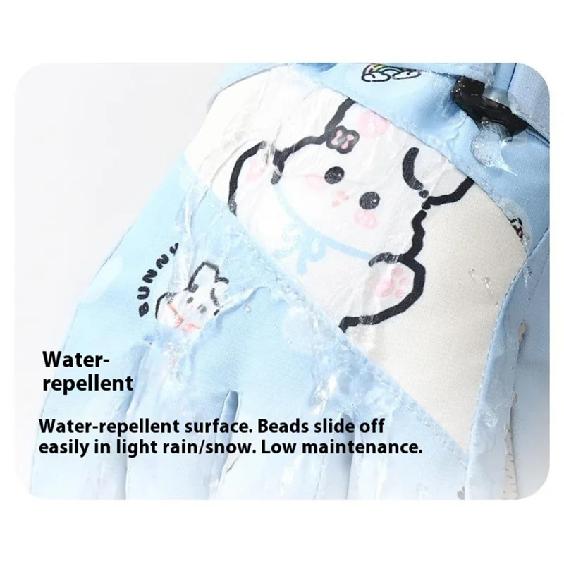 DRST44 1 Pair Cartoon Pattern Ski Gloves for Kids Winter Fleece Lined Windproof Cycling Mittens - Pink / S