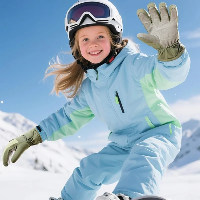 DRST42 Children Winter Cycling Ski Gloves Thickened Plush Lining Windproof Waterproof Warm Mittens - Green
