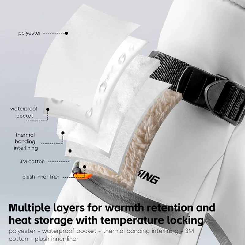 WEST BIKING YP0211271 Waterproof Ski Gloves Winter Windproof Touch Screen Cycling Mittens with Zipper Pocket - White / S