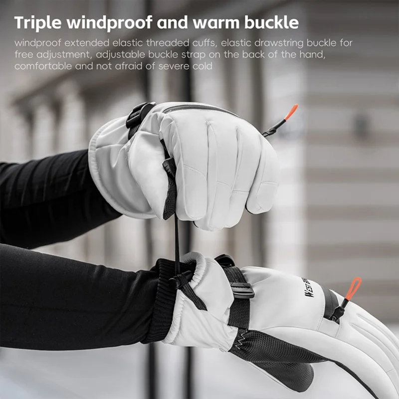 WEST BIKING YP0211271 Waterproof Ski Gloves Winter Windproof Touch Screen Cycling Mittens with Zipper Pocket - White / S