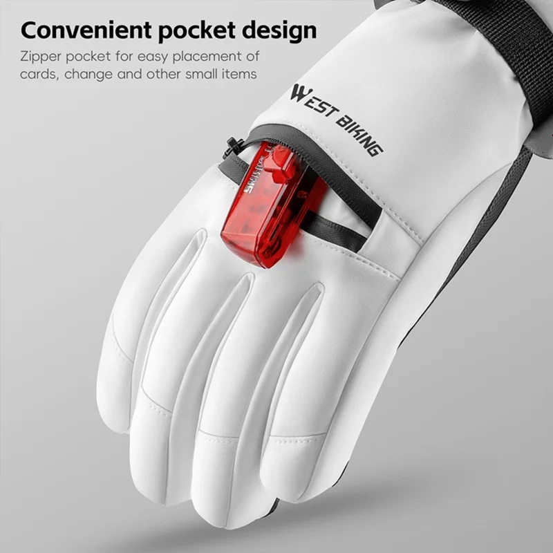 WEST BIKING YP0211271 Waterproof Ski Gloves Winter Windproof Touch Screen Cycling Mittens with Zipper Pocket - White / S