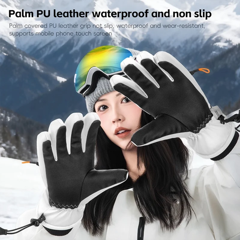 WEST BIKING YP0211271 Waterproof Ski Gloves Winter Windproof Touch Screen Cycling Mittens with Zipper Pocket - White / S