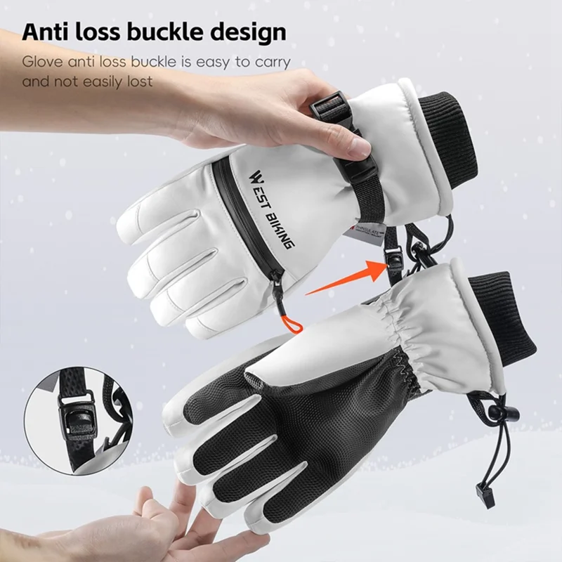 WEST BIKING YP0211271 Waterproof Ski Gloves Winter Windproof Touch Screen Cycling Mittens with Zipper Pocket - White / S