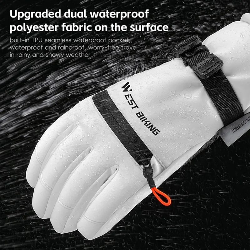 WEST BIKING YP0211271 Waterproof Ski Gloves Winter Windproof Touch Screen Cycling Mittens with Zipper Pocket - White / S