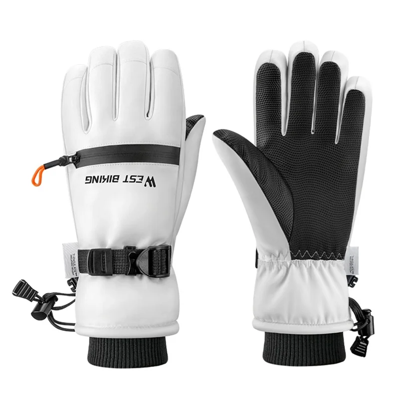 WEST BIKING YP0211271 Waterproof Ski Gloves Winter Windproof Touch Screen Cycling Mittens with Zipper Pocket - White / S