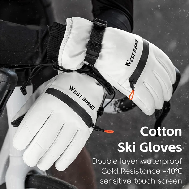 WEST BIKING YP0211271 Waterproof Ski Gloves Winter Windproof Touch Screen Cycling Mittens with Zipper Pocket - White / S