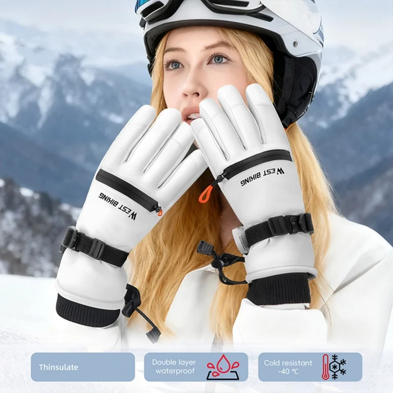 WEST BIKING YP0211271 Waterproof Ski Gloves Winter Windproof Touch Screen Cycling Mittens with Zipper Pocket - White / S