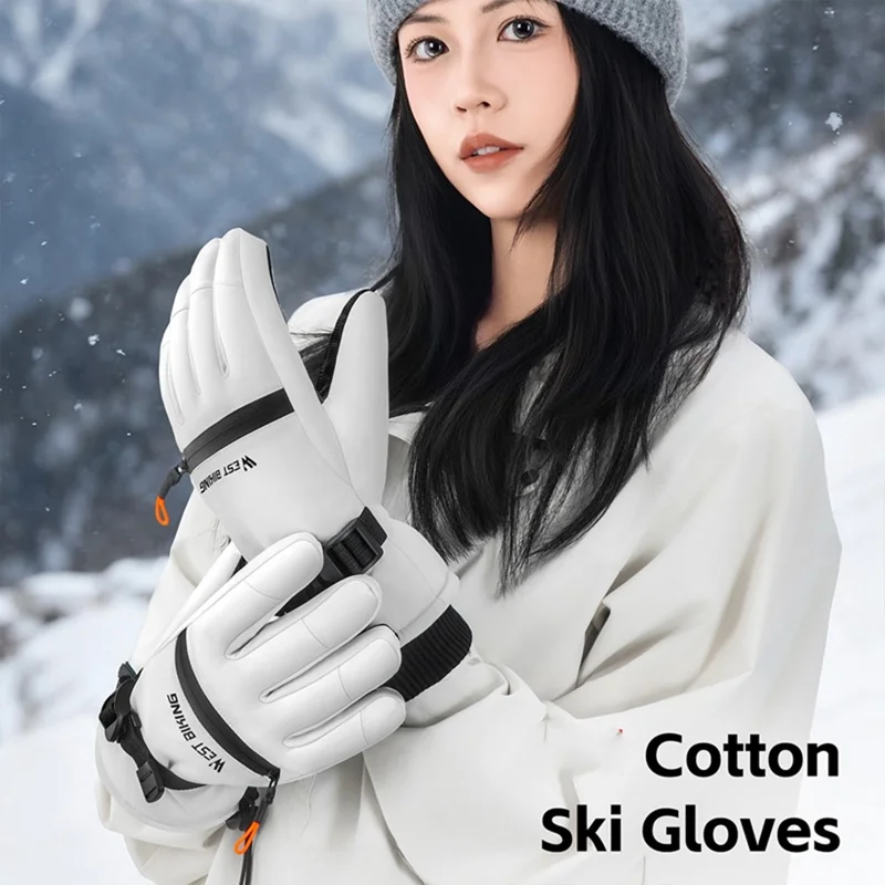 WEST BIKING YP0211271 Waterproof Ski Gloves Winter Windproof Touch Screen Cycling Mittens with Zipper Pocket - White / S