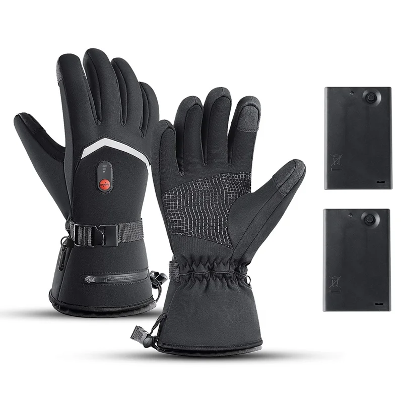 Guanti riscaldati a 3 livelli per sport invernali all'aperto, antivento, con funzione touchscreen e 2 scatole batterie vuote