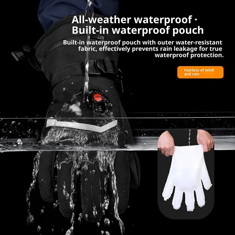 Guanti riscaldati a 3 livelli per sport invernali all'aperto, antivento, con funzione touchscreen e 2 scatole batterie vuote