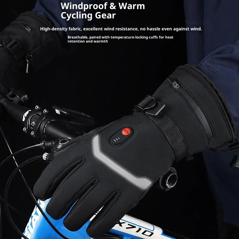 Guanti riscaldati a 3 livelli per sport invernali all'aperto, antivento, con funzione touchscreen e 2 scatole batterie vuote