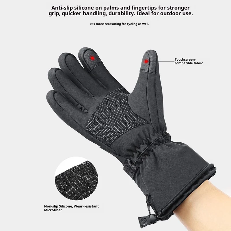 Guanti riscaldati a 3 livelli per sport invernali all'aperto, antivento, con funzione touchscreen e 2 scatole batterie vuote