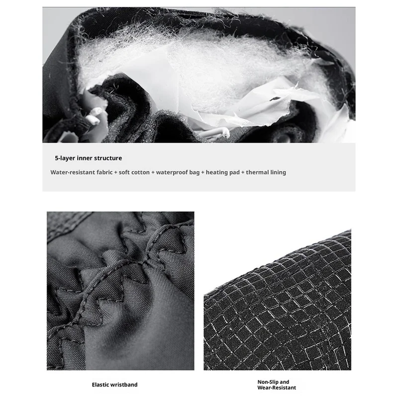 Guanti riscaldati a 3 livelli per sport invernali all'aperto, antivento, con funzione touchscreen e 2 scatole batterie vuote