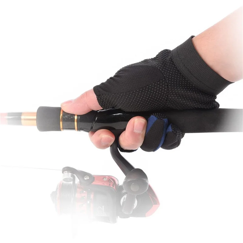 LEO 27780 1Par de Guantes de Pesca de 3 Dedos Antideslizantes y de Secado Rápido para Deportes al Aire Libre Pesca - Negro