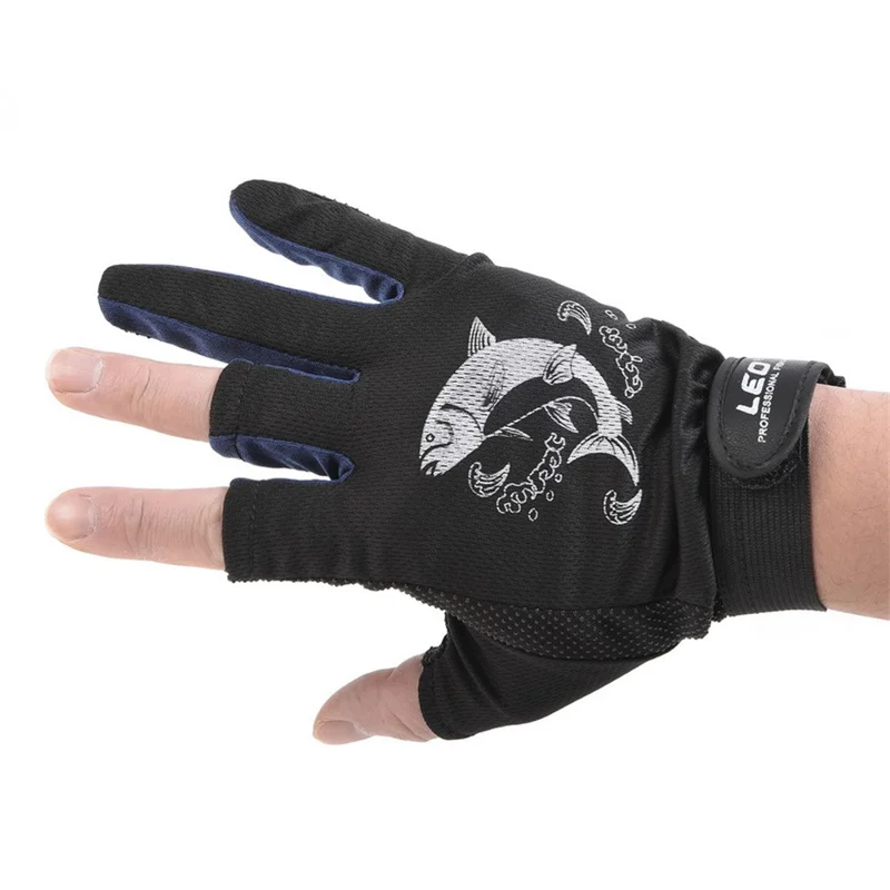 LEO 27780 1Par de Guantes de Pesca de 3 Dedos Antideslizantes y de Secado Rápido para Deportes al Aire Libre Pesca - Negro