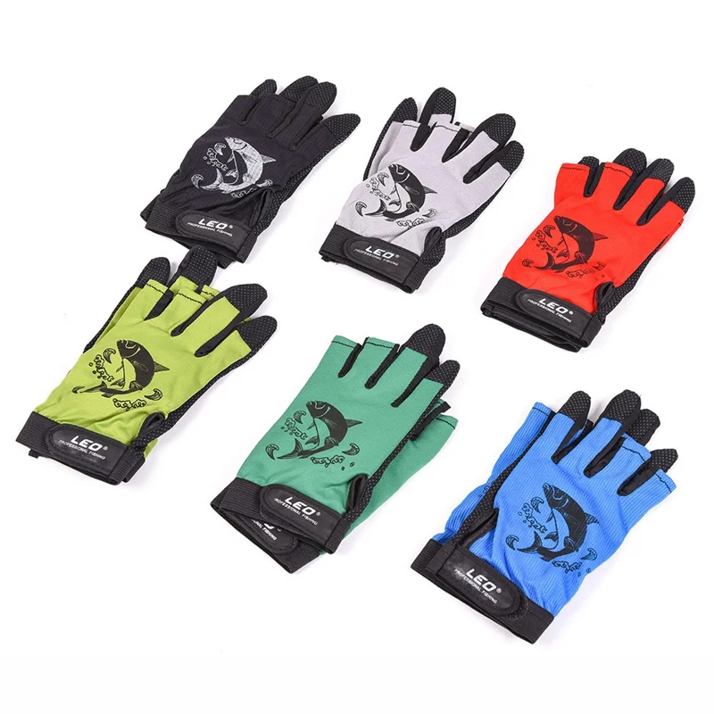 LEO 27780 1Par de Guantes de Pesca de 3 Dedos Antideslizantes y de Secado Rápido para Deportes al Aire Libre Pesca - Negro