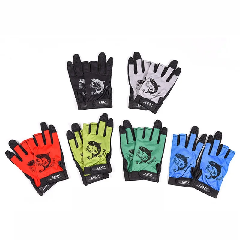 LEO 27780 1Par de Guantes de Pesca de 3 Dedos Antideslizantes y de Secado Rápido para Deportes al Aire Libre Pesca - Negro