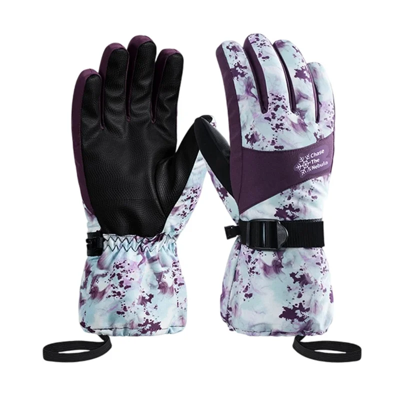 1 Pair Waterproof Winter Outdoor Ski Gloves Windproof Touchscreen Warm Gloves with Thermal Fleece Lining for Cycling Cold Weather - S  /  SK50 Purple Woman