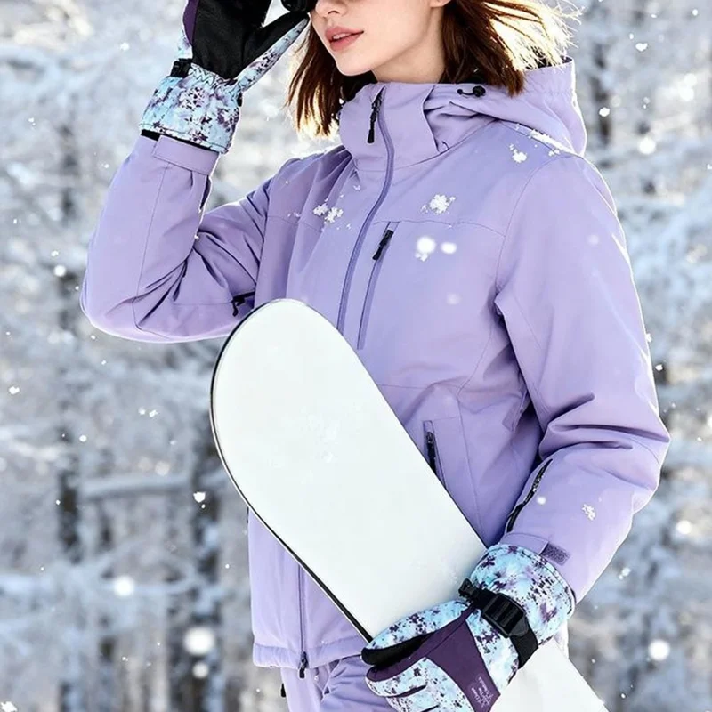 1 Pair Waterproof Winter Outdoor Ski Gloves Windproof Touchscreen Warm Gloves with Thermal Fleece Lining for Cycling Cold Weather - S  /  SK50 Purple Woman