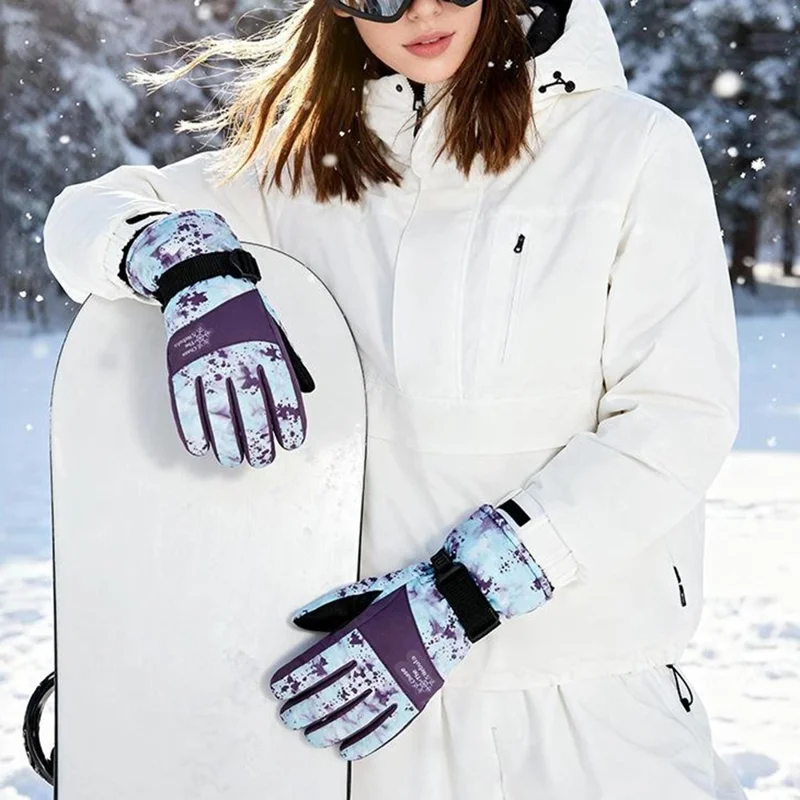 1 Pair Waterproof Winter Outdoor Ski Gloves Windproof Touchscreen Warm Gloves with Thermal Fleece Lining for Cycling Cold Weather - S  /  SK50 Purple Woman