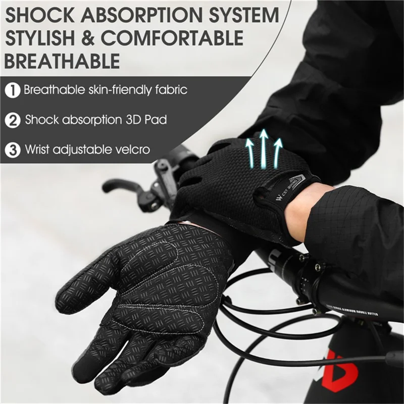 West Biking YP0211223 Bicicleta Ao Ar Livre Luvas De Ciclismo Tela De Toque À Prova De Choque Respirável Luvas De Dedo - Preto / Xxl.