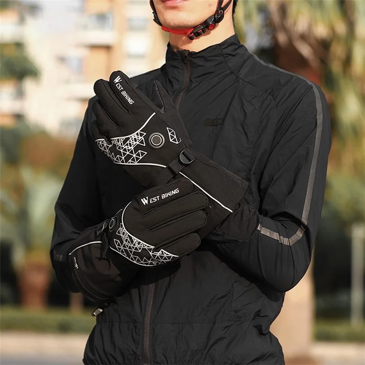 WEST BIKING YP0211224 1 Pair Winter Electric Heating Full-Finger Gloves Touch Screen Waterproof Warm Cycling Mittens - L
