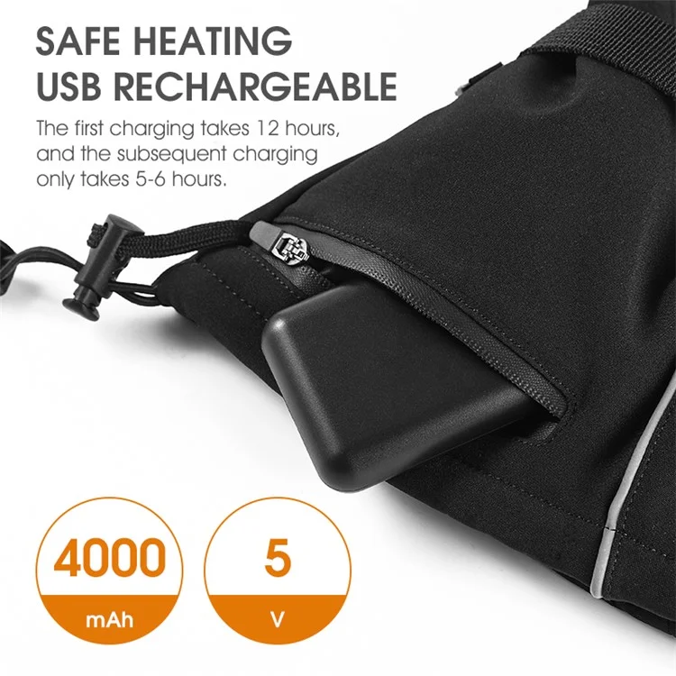 WEST BIKING YP0211224 1 Pair Winter Electric Heating Full-Finger Gloves Touch Screen Waterproof Warm Cycling Mittens - L