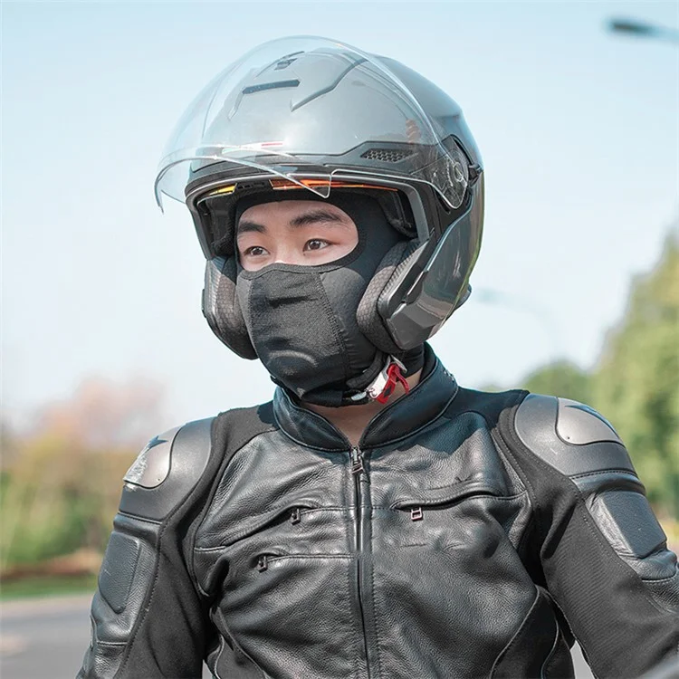 Masque moto ROCKBROS LF8064 Protection solaire en soie glacée, cagoule de cyclisme en plein air, cache-cou extensible pour casque - Noir/sans trou pour lunettes