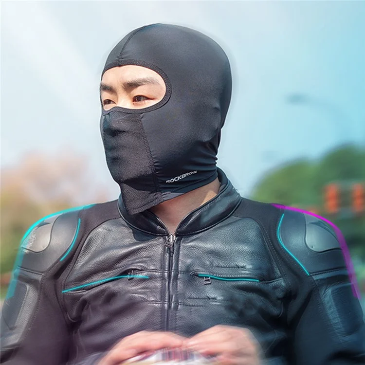 Masque moto ROCKBROS LF8064 Protection solaire en soie glacée, cagoule de cyclisme en plein air, cache-cou extensible pour casque - Noir/sans trou pour lunettes